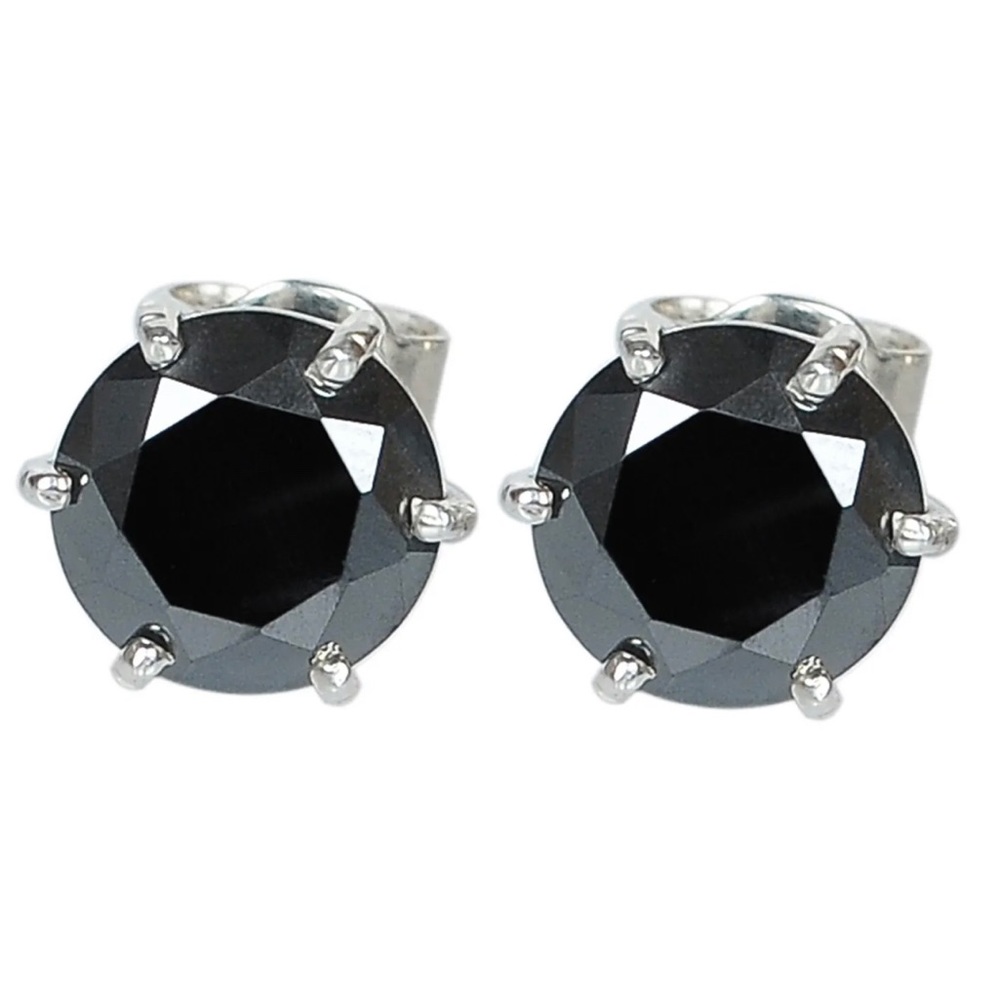 NWT 925 STERLING SILVER & 4.08 Ct NATURAL JET BLACK DIAMOND STUDS EARRINGS - Picture 7 of 11
